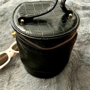Black croc bucket purse